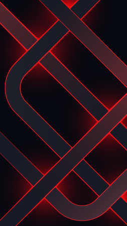 dark futuristic abstract background illustration for digital world, featuring intertwining black and grey vector lines with a vibrant red neon glow. Perfect for technology and corporate projectsのイラスト素材