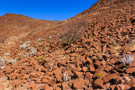 Wall of volcanic crater in Namibia, Africaの写真素材