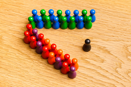 Concept for: adoration, diversity, competition, leader, leadership, presentation. With colorful pawn...