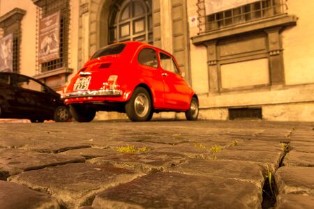 ROME, ITALY - MAY 10, 2016: Old streets of Rome with Fiat 500 in backgroundのeditorial素材