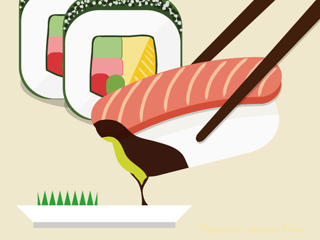 Traditional Japanese food consisting of cooked vinegared rice combined with other ingredients.のイラスト素材
