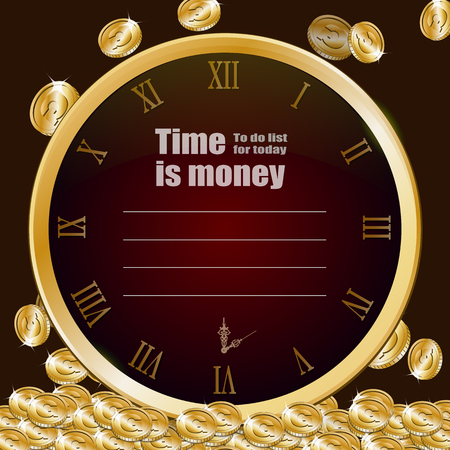 It is a memo template of gold coin and clock.のイラスト素材