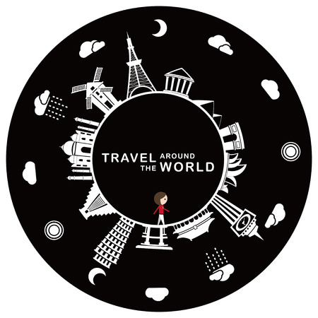 Travel around the world, including some famous landmarks.のイラスト素材