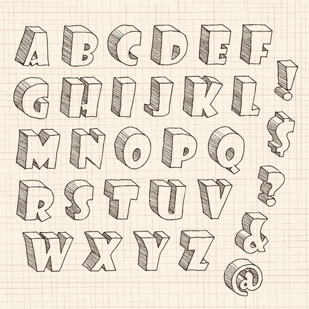 3D hand drawn letter in uppercaseのイラスト素材
