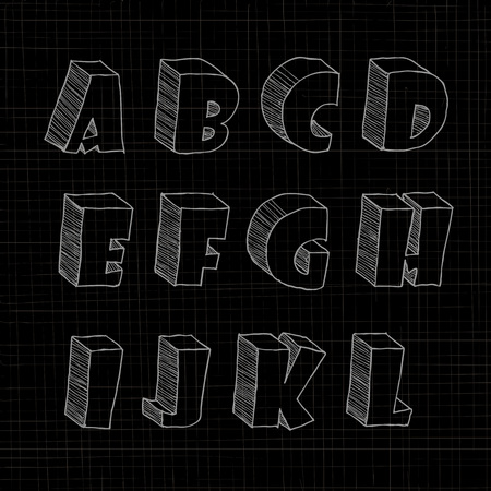 3D hand drawn uppercase alphabets in black background.のイラスト素材