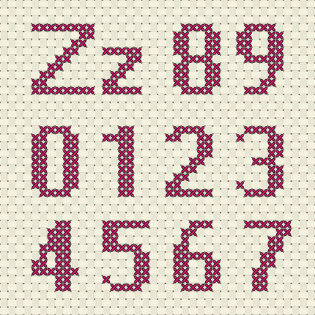 Alphabet and number in cross stitch pattern.のイラスト素材