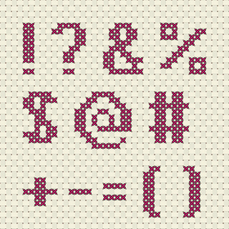 Alphabet and number in cross stitch pattern.のイラスト素材