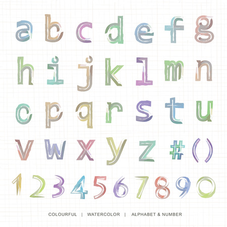 Watercolor lowercase alphabet and notation.のイラスト素材
