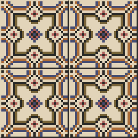 Vintage seamless wall tiles of mosaic square geometry. Moroccan, Portuguese.のイラスト素材
