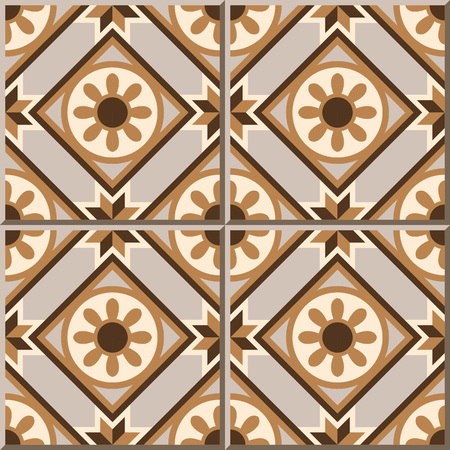 Vintage seamless wall tiles of round flower geometry. Moroccan, Portuguese.のイラスト素材