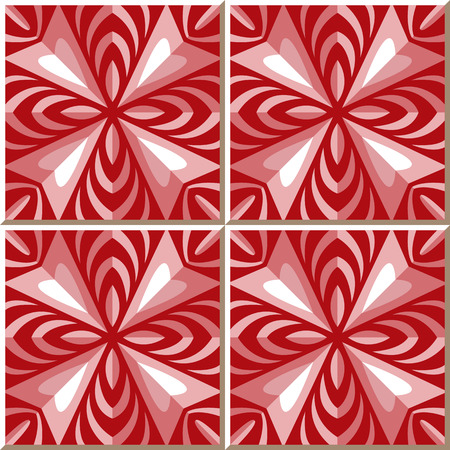 Vintage seamless wall tiles of red rhomb kaleidoscope. Moroccan, Portuguese.のイラスト素材