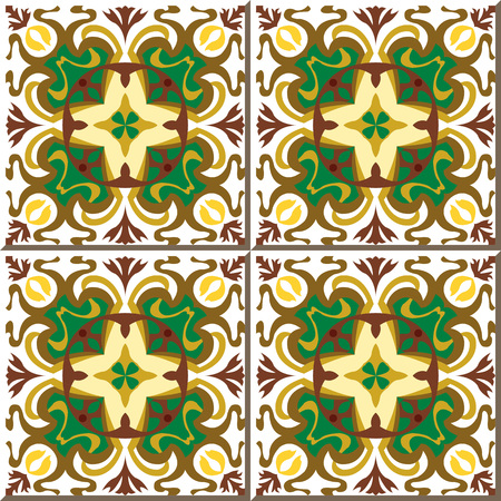 Vintage seamless wall tiles of green brown round, Moroccan, Portuguese.のイラスト素材