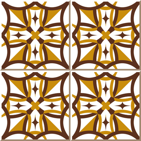 Vintage seamless wall tiles of yellow round cross, Moroccan, Portuguese.のイラスト素材