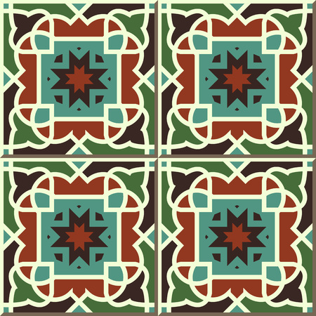 Vintage seamless wall tiles of square curve outline geometry, Moroccan, Portuguese.のイラスト素材