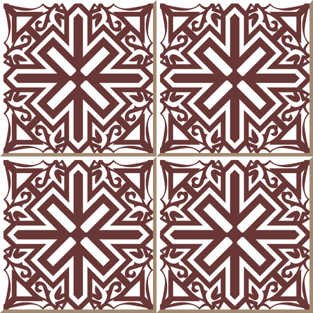 Vintage seamless wall tiles of red spiral cross, Moroccan, Portuguese.のイラスト素材