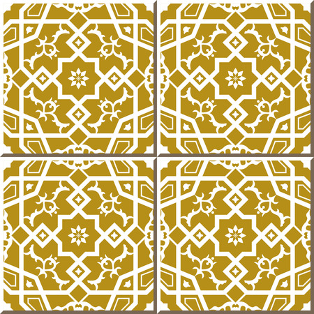Vintage seamless wall tiles of cross polygon star lace, Moroccan, Portuguese.のイラスト素材