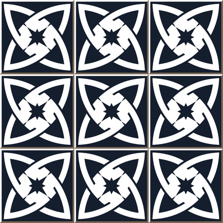 Vintage seamless wall tiles of blue round cross, Moroccan, Portuguese.のイラスト素材