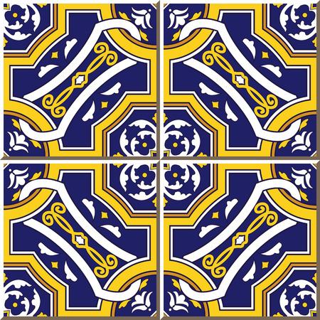 Vintage seamless wall tiles of round square chain, Moroccan, Portuguese.のイラスト素材