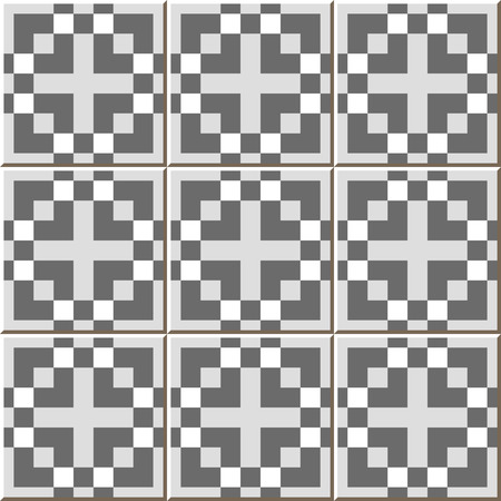 Vintage seamless wall tiles of gray square mosaic, Moroccan, Portuguese.のイラスト素材