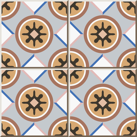 Ceramic tile pattern 352 square check round geometry flowerのイラスト素材