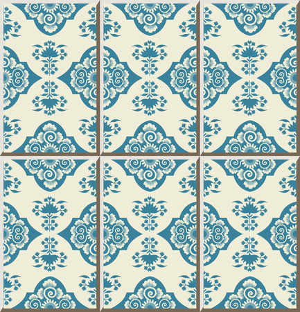 Ceramic tile pattern 407 oriental China blue spiral vine flowerのイラスト素材