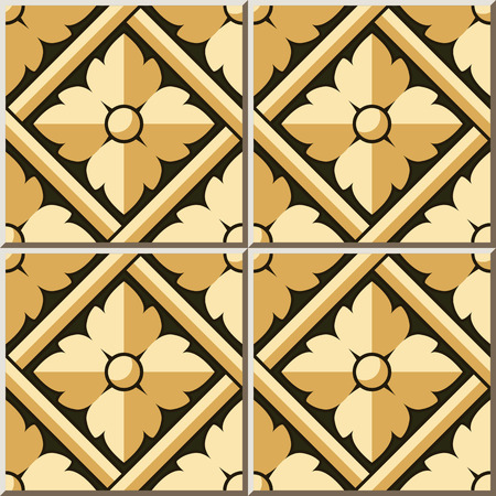 Ceramic tile pattern 430 cross check round flowerのイラスト素材