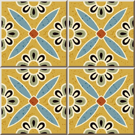 Ceramic tile pattern 458 cross round flowerのイラスト素材