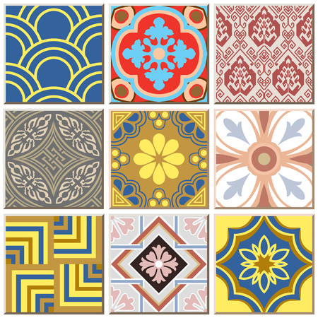 Vintage retro ceramic tile pattern set collection 040のイラスト素材