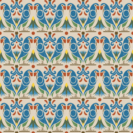 Antique seamless background image of animal bird parrot flowerのイラスト素材