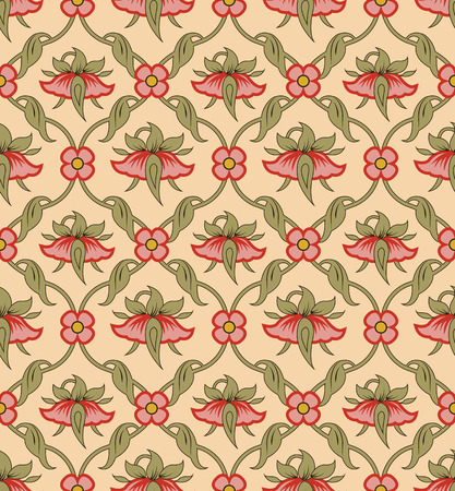 Antique seamless background image of curve cross leaf vine pink flowerのイラスト素材