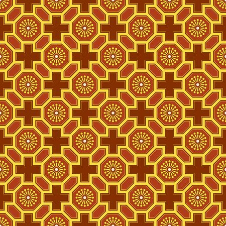 Antique seamless background image of oriental Chinese polygon square cross geometry flower latticeのイラスト素材