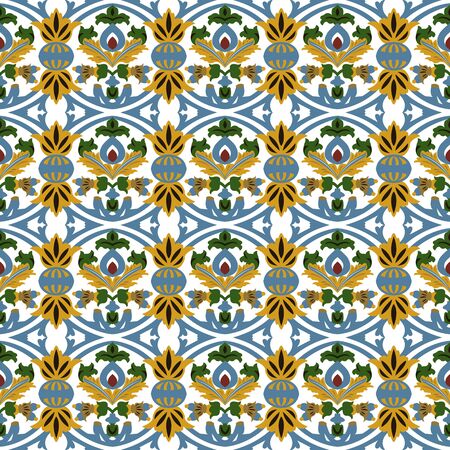 Seamless background image of vintage round curve flower leaf kaleidoscope pattern.