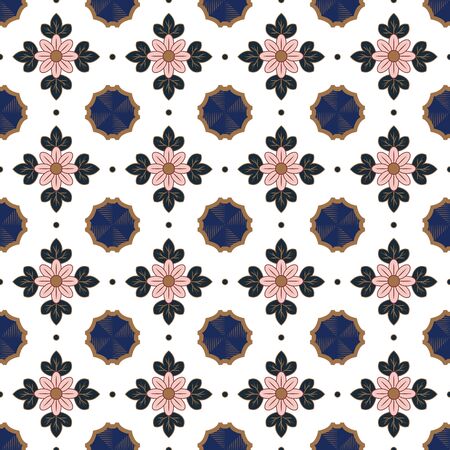 Seamless background image of vintage pink flower leaf geometry kaleidoscope pattern.のイラスト素材