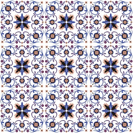 Seamless background image of vintage spiral cross flower kaleidoscope pattern.のイラスト素材