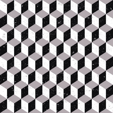 Seamless background image of worn out grey tone cubic square geometry pattern.のイラスト素材