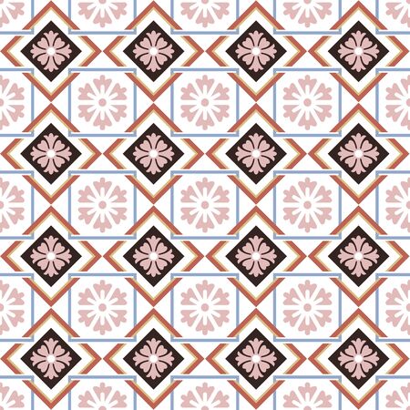 Seamless background image of square check cross frame flower geometryのイラスト素材