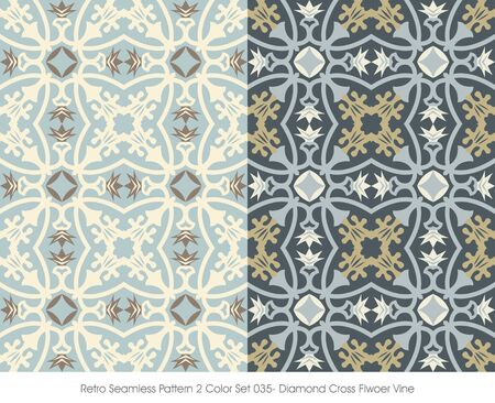 Retro Seamless Pattern 2 Color Set_035 Diamond Cross Flwoer Vineのイラスト素材