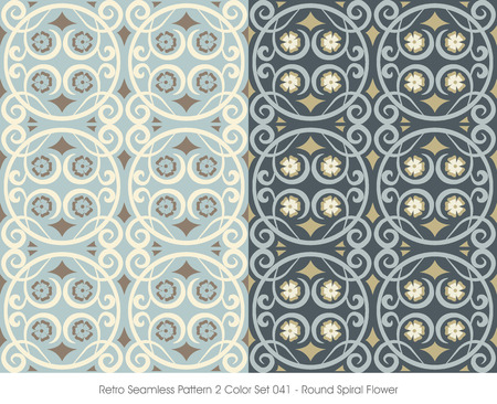 Retro Seamless Pattern 2 Color Set_041 Round Spiral Flowerのイラスト素材