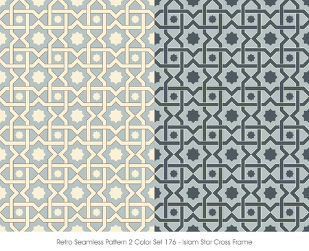 Retro Seamless Pattern 2 Color Set_176 Islam Star Cross Frameのイラスト素材