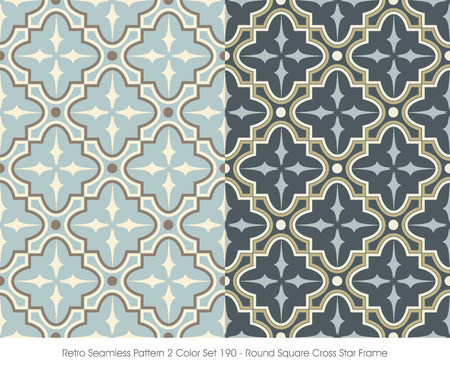 Retro Seamless Pattern 2 Color Set_190 Round Square Cross Star Frameのイラスト素材