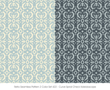 Retro Seamless Pattern 2 Color Set_422 Curve Spiral Check Kaleidoscopeのイラスト素材