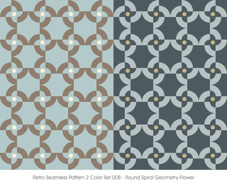 Retro Seamless Pattern 2 Color Set_008 Round Spiral Geometry Flowerのイラスト素材
