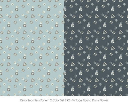 Retro Seamless Pattern 2 Color Set_292 Vintage Round Daisy Flowerのイラスト素材