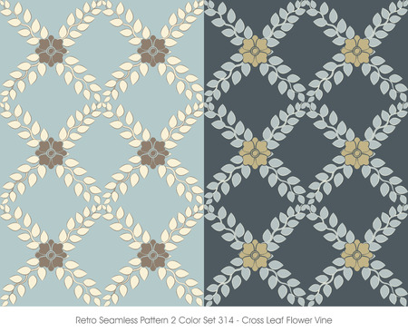 Retro Seamless Pattern 2 Color Set_315 Cross Leaf Flower Vineのイラスト素材