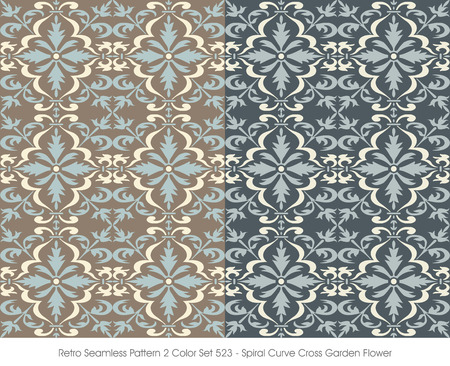 Retro Seamless Pattern 2 Color Set_523 Spiral Curve Cross Garden Flowerのイラスト素材