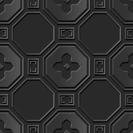 Seamless 3D elegant dark paper art pattern 371 Polygon Flower Crossのイラスト素材
