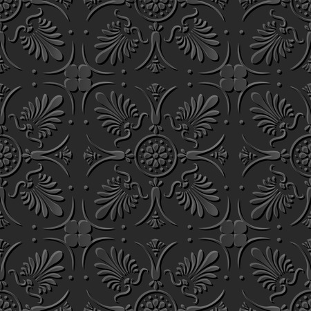 Seamless 3D elegant dark paper art pattern 175 Curve Cross Flowerのイラスト素材
