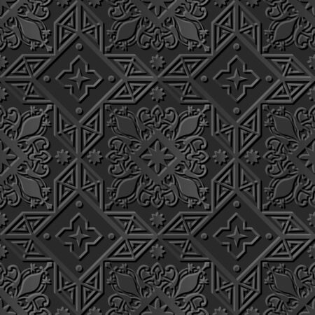 Seamless 3D elegant dark paper art pattern 238 Cross Star Flowerのイラスト素材