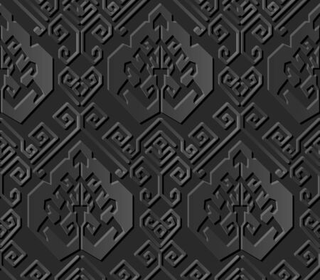 Seamless 3D dark paper cut art background 420 oriental spiral geometry lineのイラスト素材