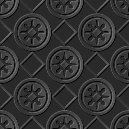 Seamless 3D dark paper cut art background 424 square check round geometry flowerのイラスト素材